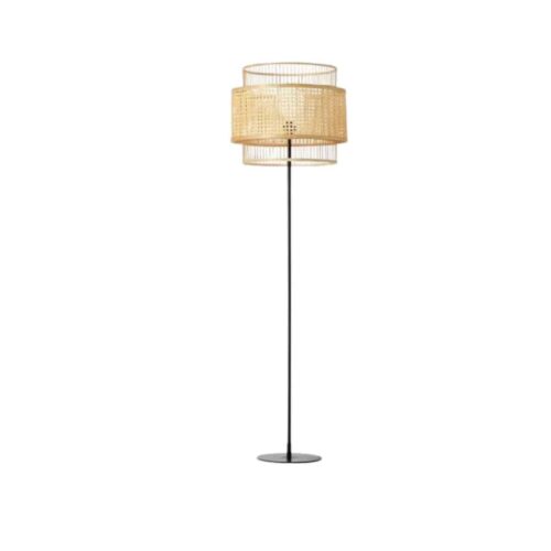 Japońska Lampa Podłogowa z Rattanu w Stylu Vintage