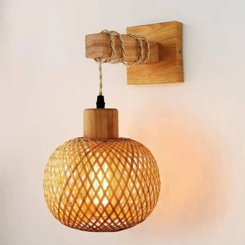 Kinkiet Rattan Retro z Drewna Kinkiet Rattan Retro z Drewna