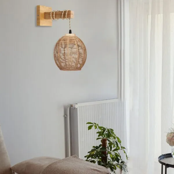 Kinkiet rattanowa kula wisząca