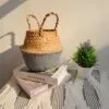 Kosz do przechowywania z rattanu w stylu boho, dwukolorowy