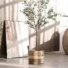 Kosz rattanowy boho z zielonymi liniami