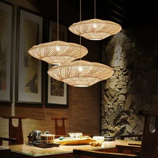 Kreatywna lampa wisząca z rattanu w stylu chińskim