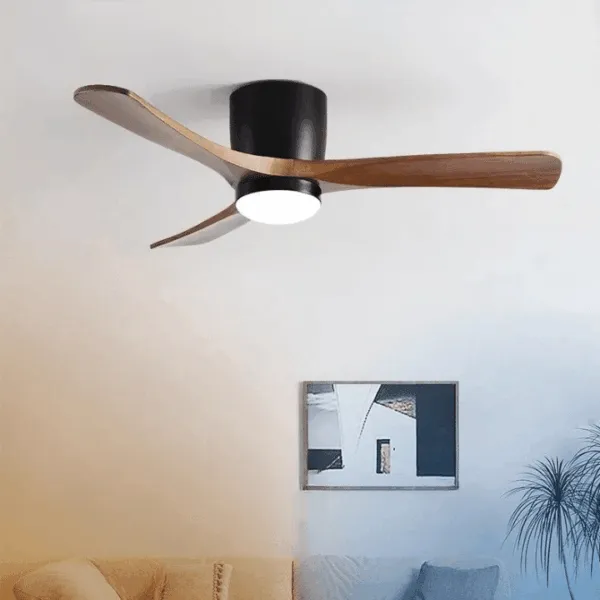 Lampa sufitowa LED z wentylatorem, drewniana, w stylu skandynawskim