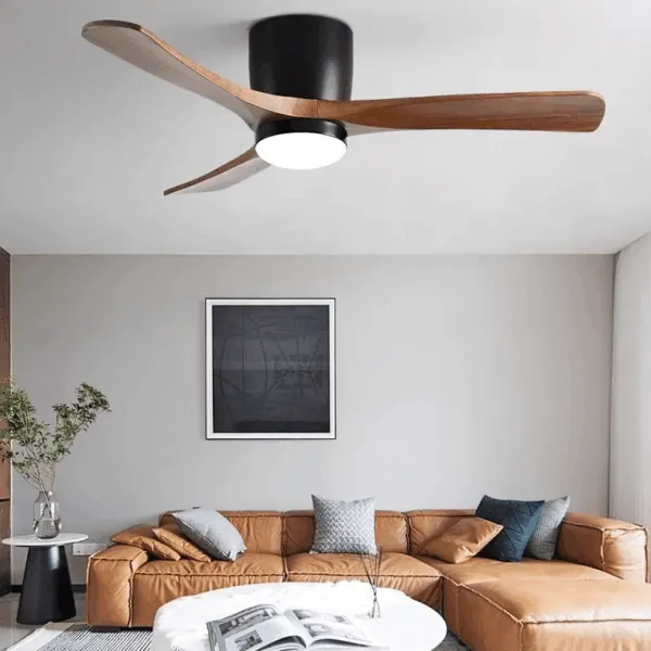 Lampa sufitowa LED z wentylatorem, drewniana, w stylu skandynawskim