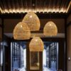 Lampa sufitowa rattanowa LED vintage