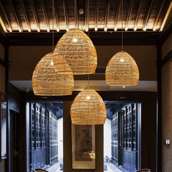 Lampa sufitowa rattanowa LED vintage