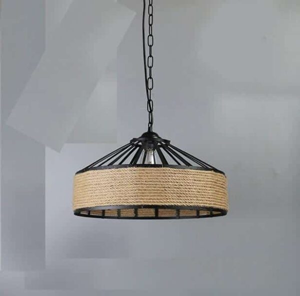 Lampa sufitowa rattanowa z czarnym stelażem