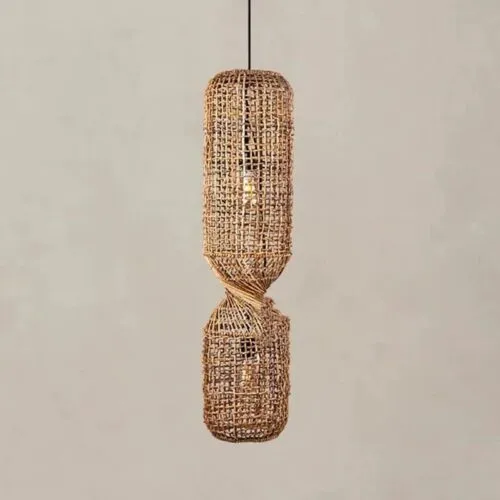 Lampa sufitowa z rattanu LED w stylu vintage