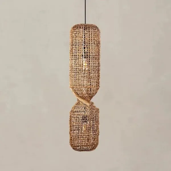 Lampa sufitowa z rattanu LED w stylu vintage