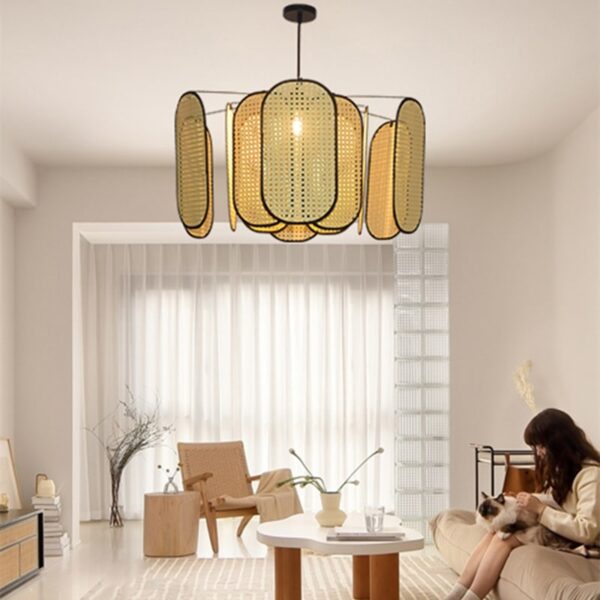 Lampa sufitowa z rattanu w stylu retro