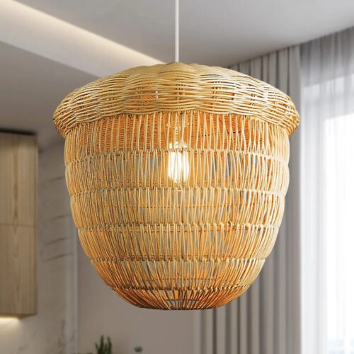 Lampa wisząca bambusowa w kształcie orzecha laskowego