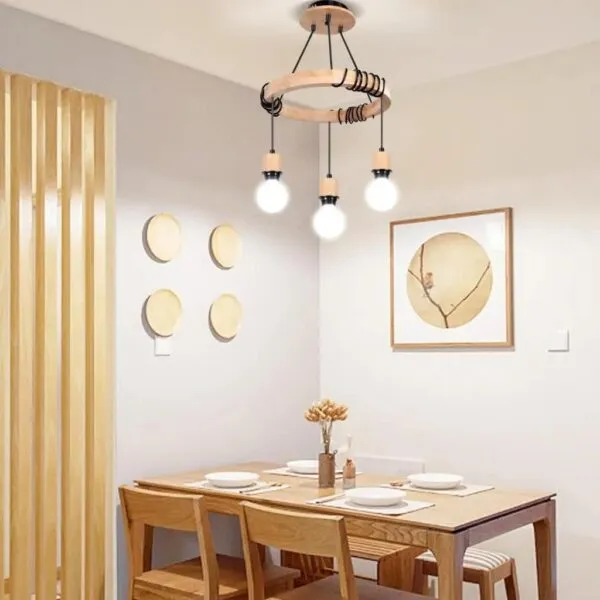 Lampa wisząca LED 3-ramienna w stylu industrialnym z drewna Lampa wisząca LED 3-ramienna w stylu industrialnym z drewna