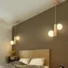 Lampa wisząca LED z drewna i dwiema kulami