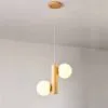 Lampa wisząca LED z drewna i dwiema kulami