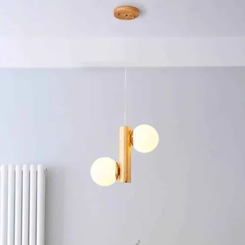 Lampa wisząca LED z drewna i dwiema kulami Lampa wisząca LED z drewna i dwiema kulami