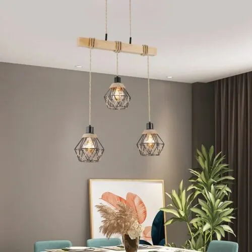 Lampa wisząca LED z drewna i sznurka konopnego