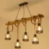 Lampa wisząca LED z drewna i sznurka w stylu industrialnym Lampa wisząca LED z drewna i sznurka w stylu industrialnym