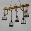 Lampa wisząca LED z drewna i sznurka w stylu industrialnym Lampa wisząca LED z drewna i sznurka w stylu industrialnym