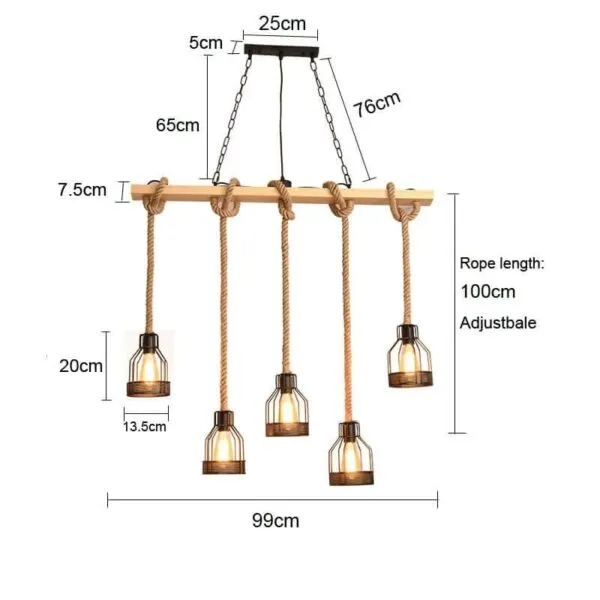 Lampa wisząca LED z drewna i sznurka w stylu industrialnym Lampa wisząca LED z drewna i sznurka w stylu industrialnym