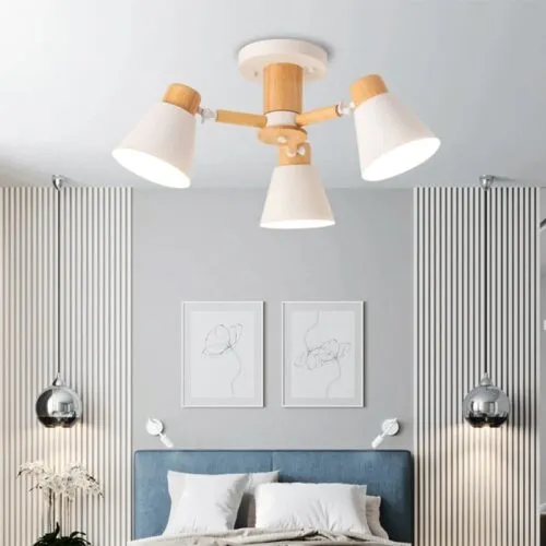 Lampa wisząca LED z drewna, trzy klosze, styl skandynawski