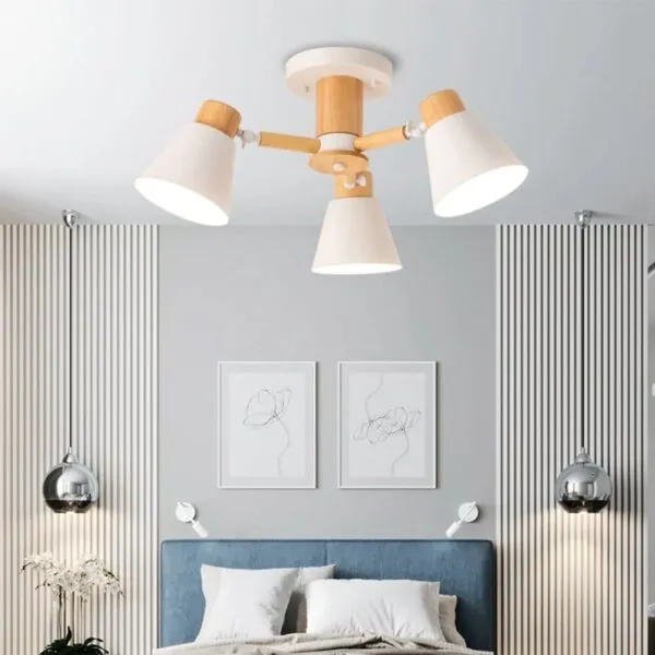 Lampa wisząca LED z drewna, trzy klosze, styl skandynawski Lampa wisząca LED z drewna, trzy klosze, styl skandynawski