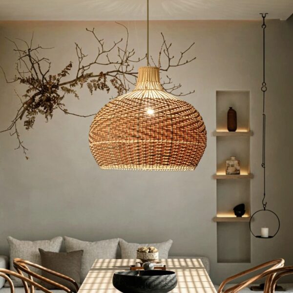 Lampa wisząca rattanowa vintage