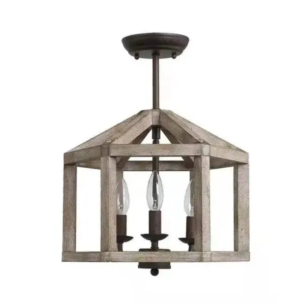Lampa wisząca vintage z drewna i metalu Lampa wisząca vintage z drewna i metalu