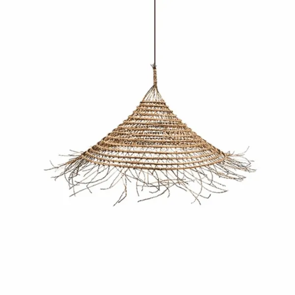 Lampa wisząca z bambusa i drewna, pleciona, styl naturalnej słomy, do wnętrz
