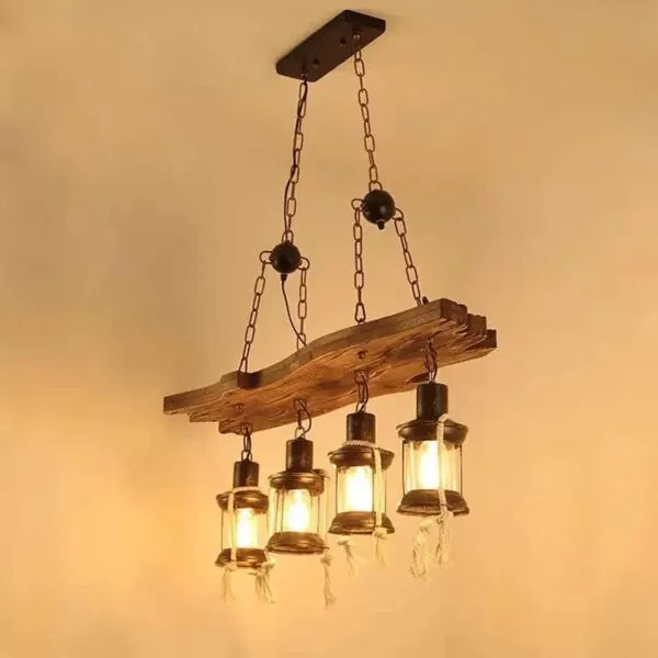 Lampa wisząca z drewna dryfowego w stylu industrialnym z lampionami LED