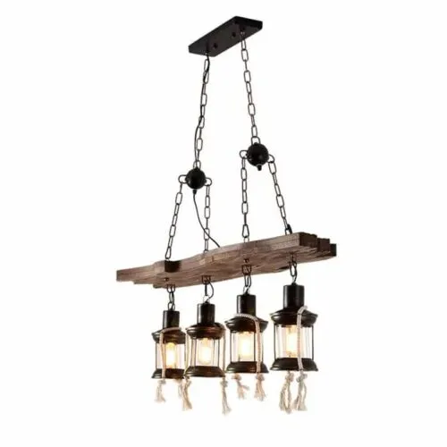 Lampa wisząca z drewna dryfowego w stylu industrialnym z lampionami LED Lampa wisząca z drewna dryfowego w stylu industrialnym z lampionami LED