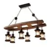 Lampa wisząca z drewna dryfowego z sześcioma lampionami LED