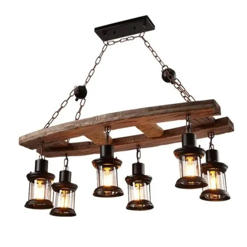 Lampa wisząca z drewna dryfowego z sześcioma lampionami LED Lampa wisząca z drewna dryfowego z sześcioma lampionami LED