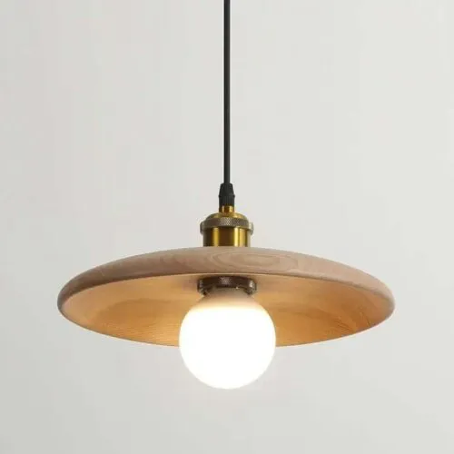 Lampa wisząca z drewna w łukowatym kształcie
