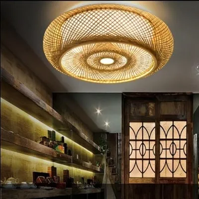 Lampa wisząca z rattanu w kształcie kopuły