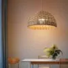Lampa wisząca z rattanu i wikliny