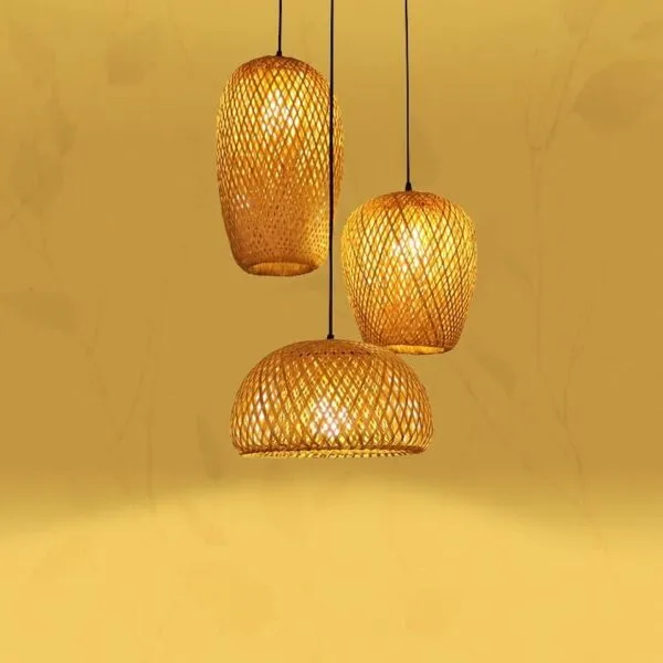 Lampa wisząca z rattanu, trzy wzory Lampa wisząca z rattanu, trzy wzory