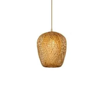 Lampa wisząca z rattanu w kształcie oliwki beżowa