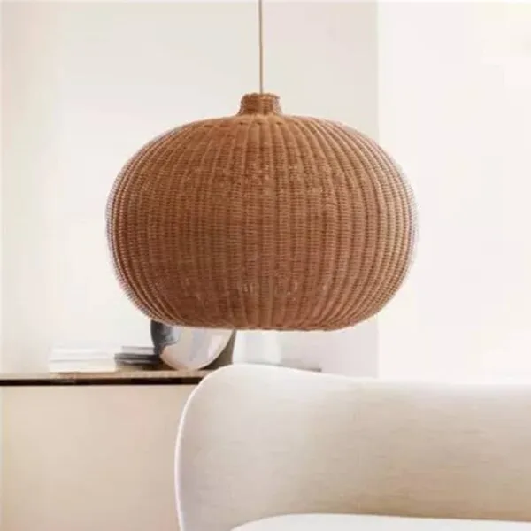 Lampa wisząca z wikliny i rattanu, kulista, ręcznie robiona