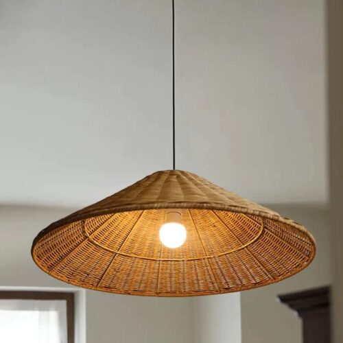 Lampa wisząca z wikliny LED w kształcie kapelusza