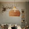 Lampa wisząca z wikliny LED w stylu vintage