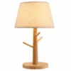 Lampka nocna drewniana LED z kloszem materiałowym
