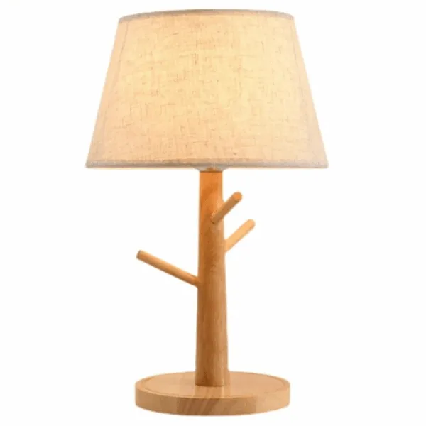 Lampka nocna drewniana LED z kloszem materiałowym