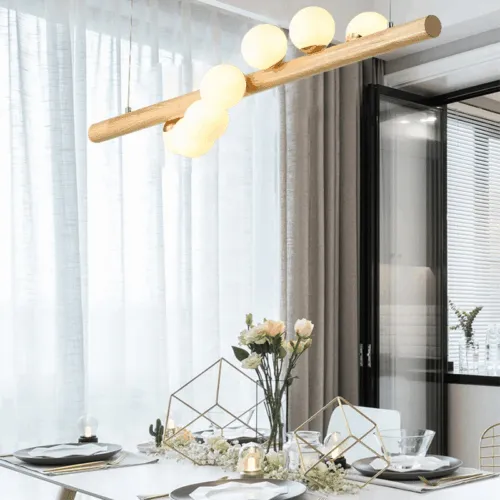 Nowoczesna lampa wisząca z drewna i LED