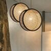 Nowoczesna lampa wisząca z rattanu beżowa Nowoczesna lampa wisząca z rattanu beżowa