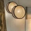 Nowoczesna lampa wisząca z rattanu beżowa