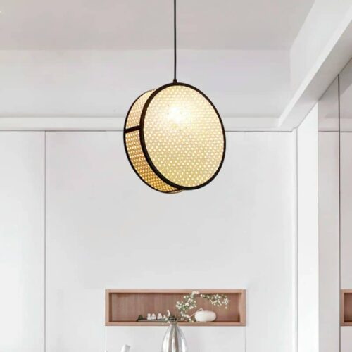 Nowoczesna lampa wisząca z rattanu beżowa