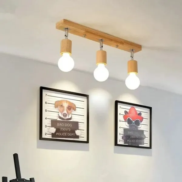 Nowoczesny plafon LED z drewna, trzy źródła światła Nowoczesny plafon LED z drewna, trzy źródła światła