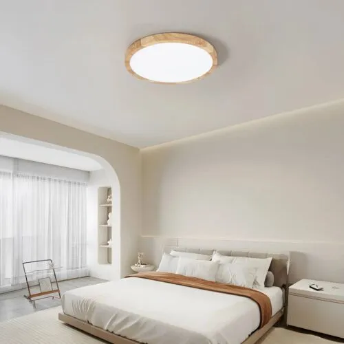 Okrągła lampa sufitowa LED z efektem drewna