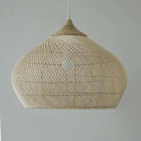Okrągła lampa wisząca z rattanu beżowa