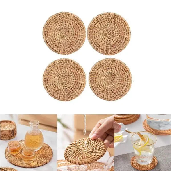 Podkładki pod szklanki z wikliny naturalnej, 4 szt.